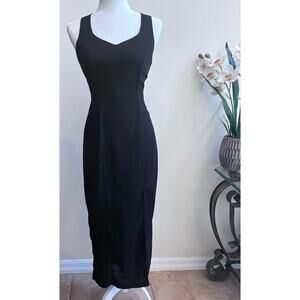 Vintage RAMPAGE Black Squared Neck Crossed Back Pencil Midi Dress Women's 5